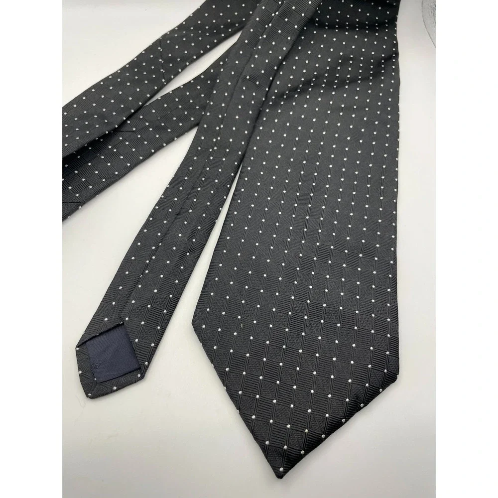 Brooks Brothers Makers Black Silver Geometric Pin Dot Silk Tie Made in USA Mens
